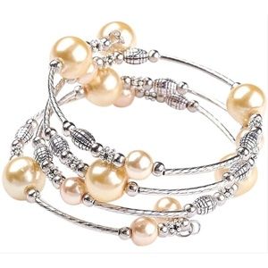 😀 3 for $20 Yellow Bead Silver Tone Wrap Bracelet